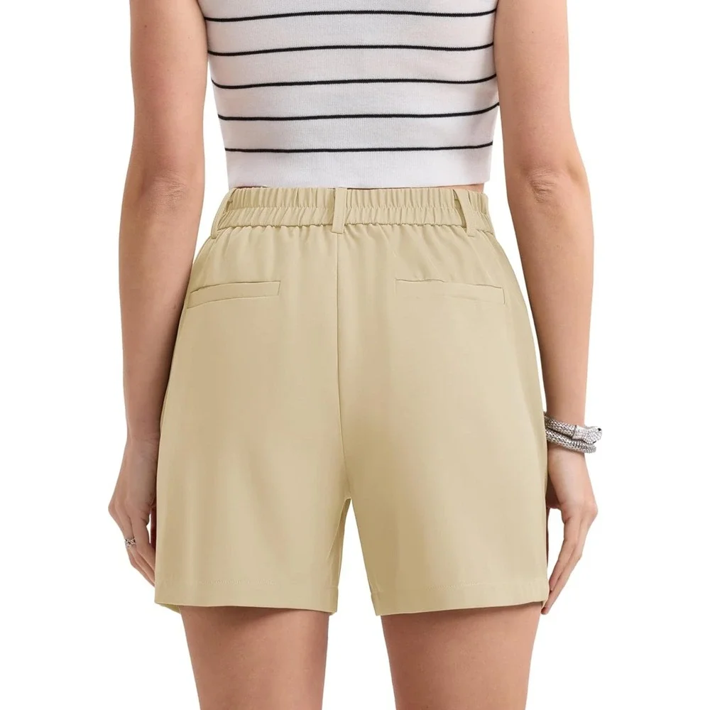 Magcomsen‎ Womens Beige High Waisted Pleated Wide Leg Dress Shorts Size 2XL NWT
